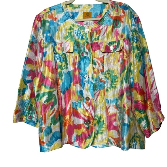 Ruby Red Pastel Round Neck Over Coat Pastel Multi Color Floral Blazer Jacket 20W - Picture 2 of 10